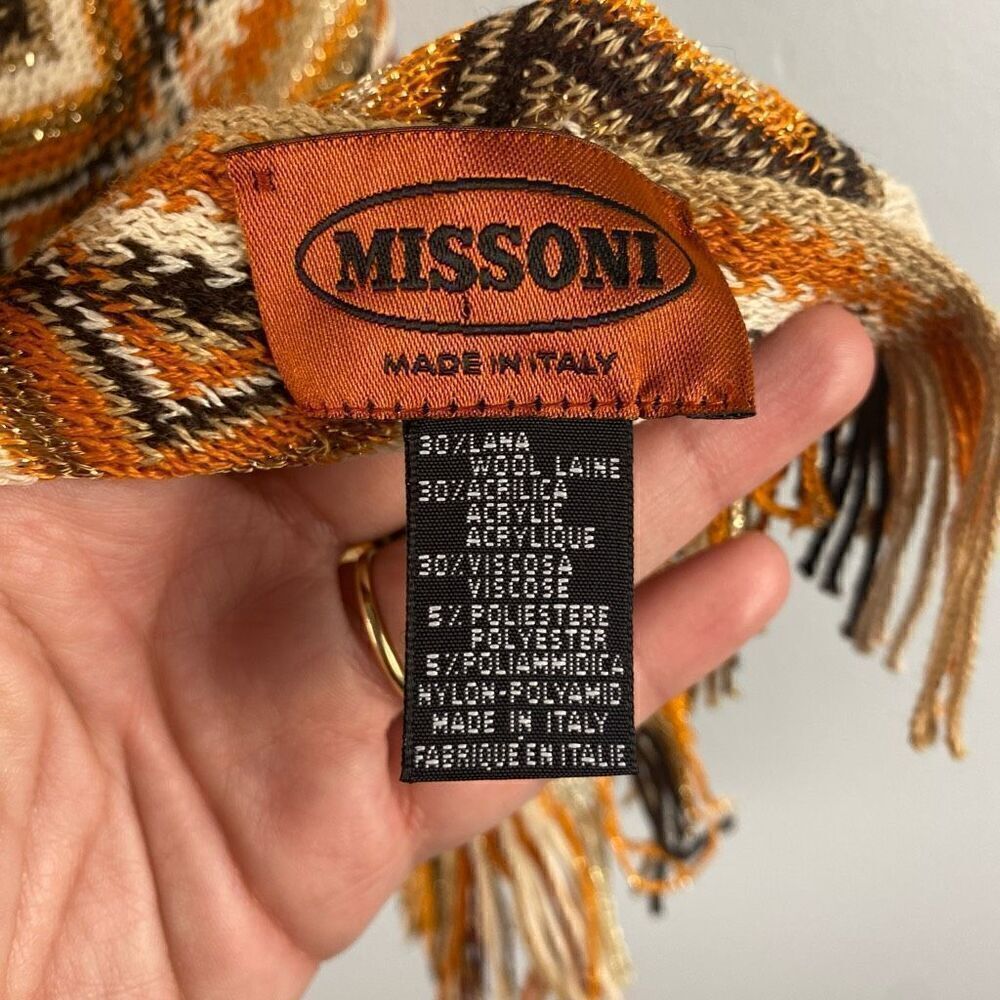 Missoni Wool Zig Zag Scarf With Fringe and Metallic Detail - Picture 7 of 7